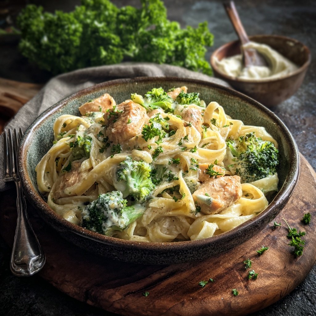 Creamy Garlic Chicken And Broccoli Pasta