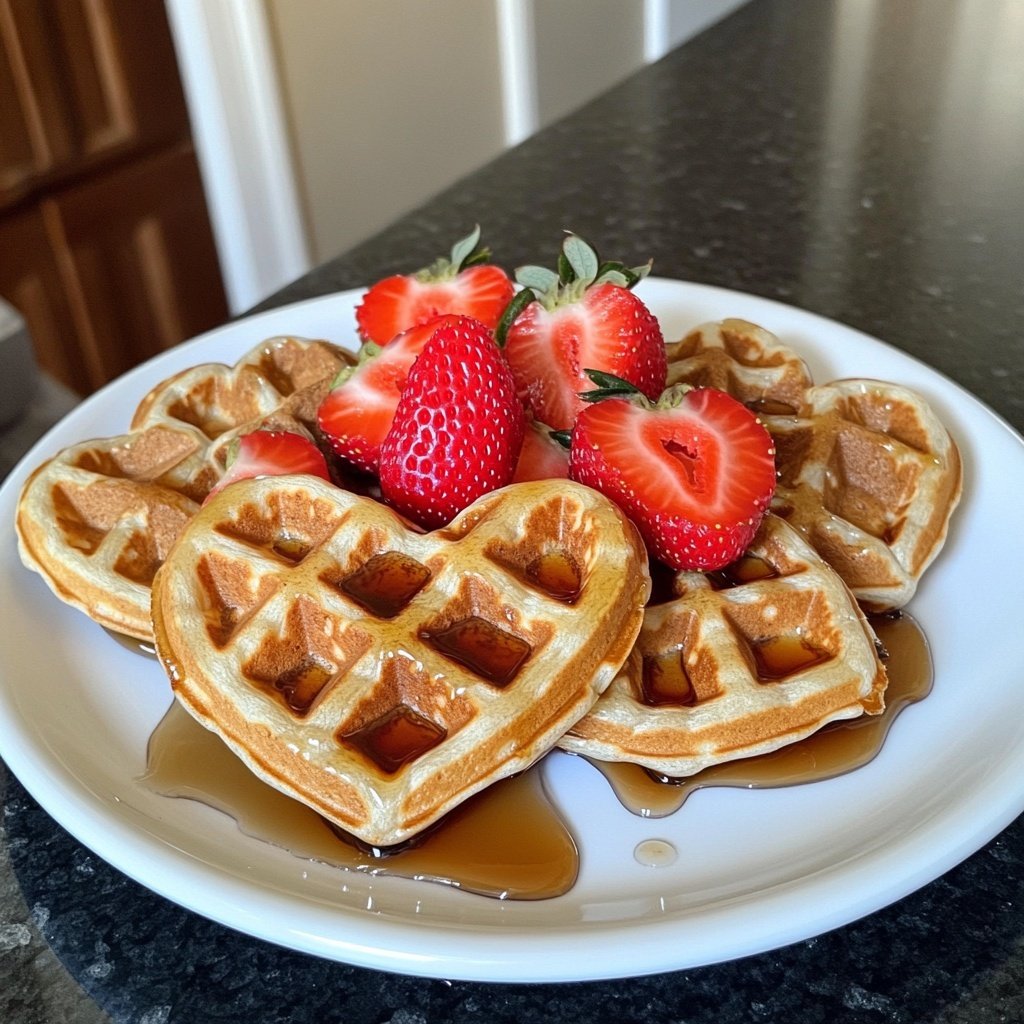 Valentine Breakfast Heart Shaped Waffles