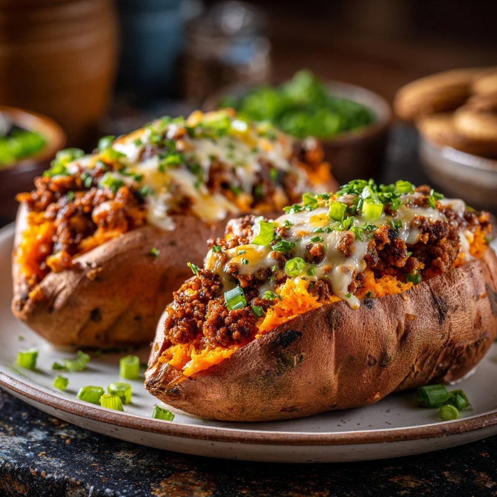Ground Beef Stuffed Sweet Potatoes